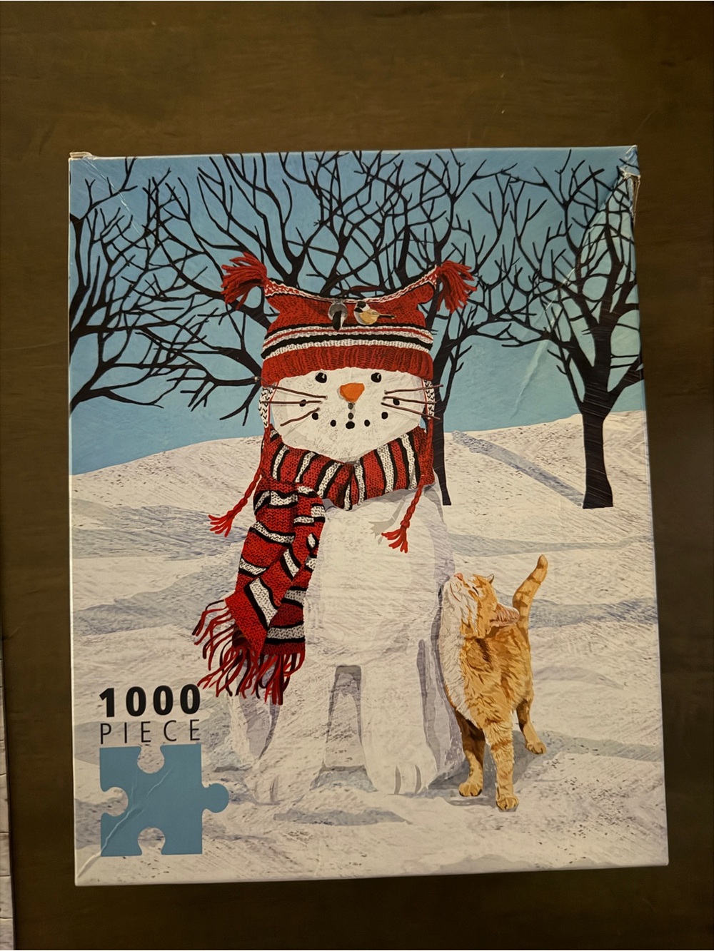 Allport Editions Cat Snowman 1000-Piece Animals Jigsaw Puzzle 19" × 26" Complete